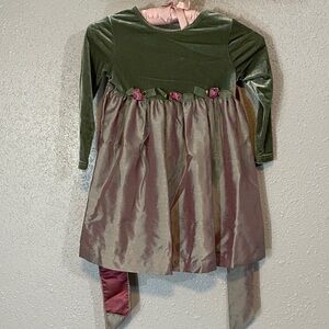 VNTG Bonnie Jean Velvet Green and Pink Kids Dress